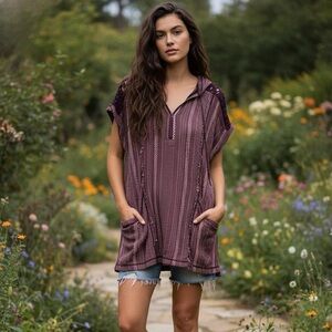 Free People Eggplant Combo Knit Top NWT